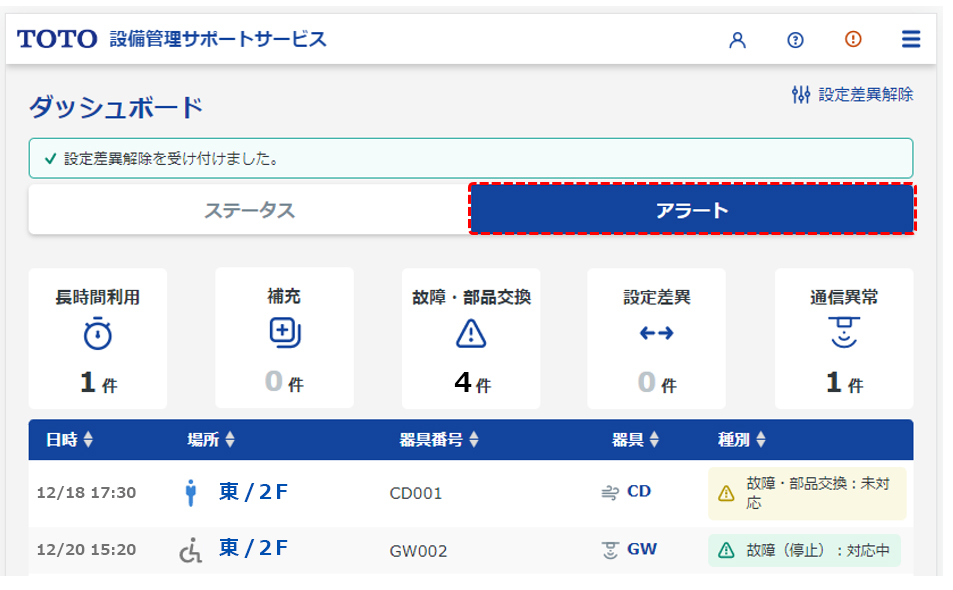 施設管理者向けサービス画面イメージ