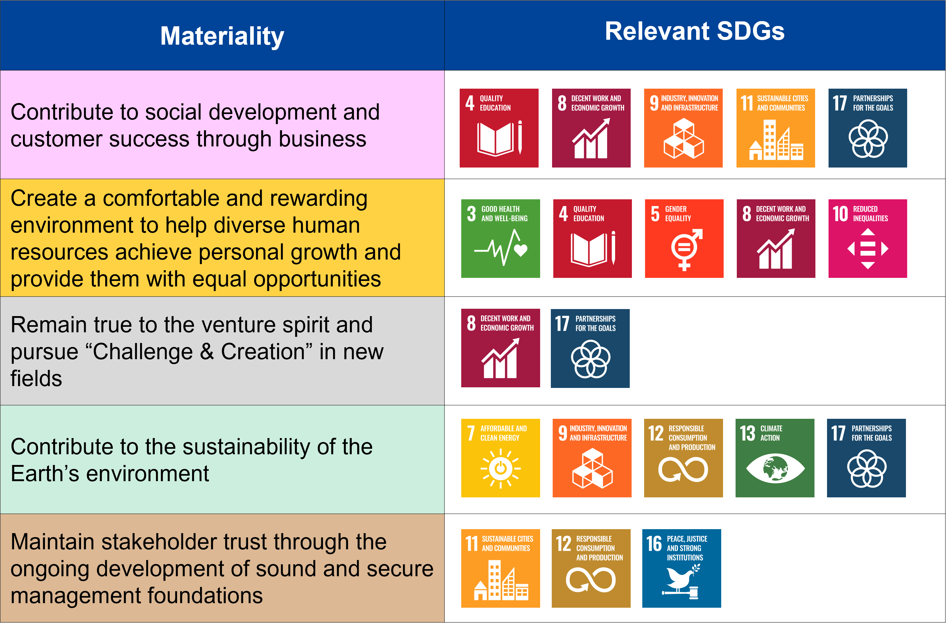 Material Issues and the SDGs