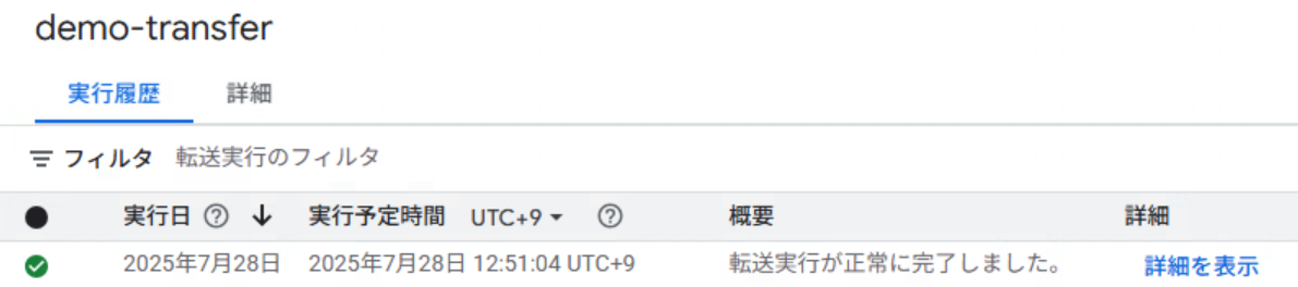 作成した転送の概要