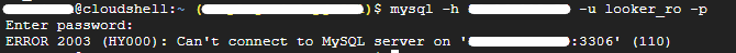 Cloud Shell から接続を試みて失敗した画面