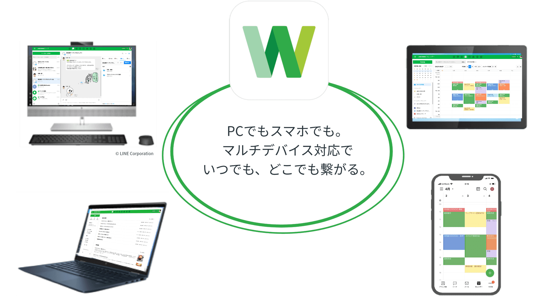 LINE WORKS｜PCでもスマホでも。マルチデバイス対応でいつでも、どこでも繋がる。