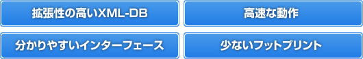 拡張性の高いXML-DB、高速な動作、分かりやすいインターフェース、少ないフットプリント