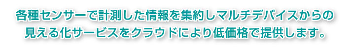 各種センサーで計測した情報を集約しマルチデバイスからの見える化サービスをクラウドにより低価格で提供します。